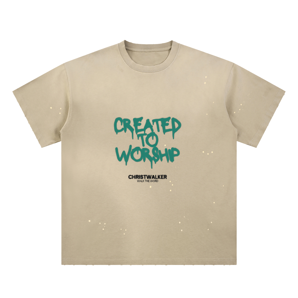 Created to Worship T-Shirt (Hand-Frayed & Sunfade Paint Splatter)