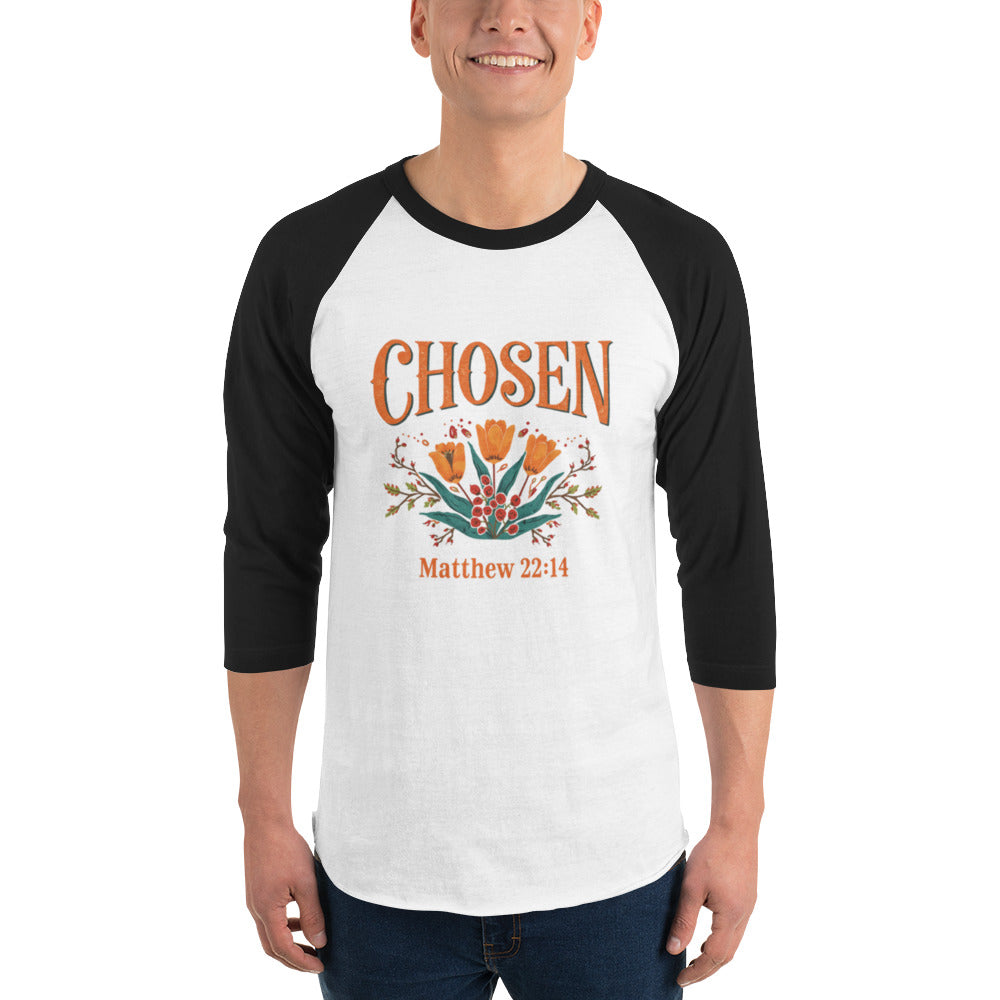 ChristWalker Chosen contrast 3/4 sleeve raglan streetwear baseball shirt in white and black colorway