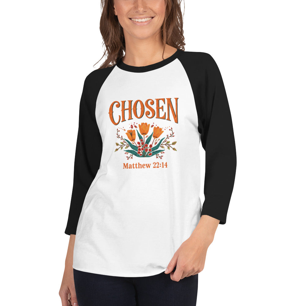 ChristWalker Chosen contrast 3/4 sleeve raglan streetwear baseball shirt in white and black colorway