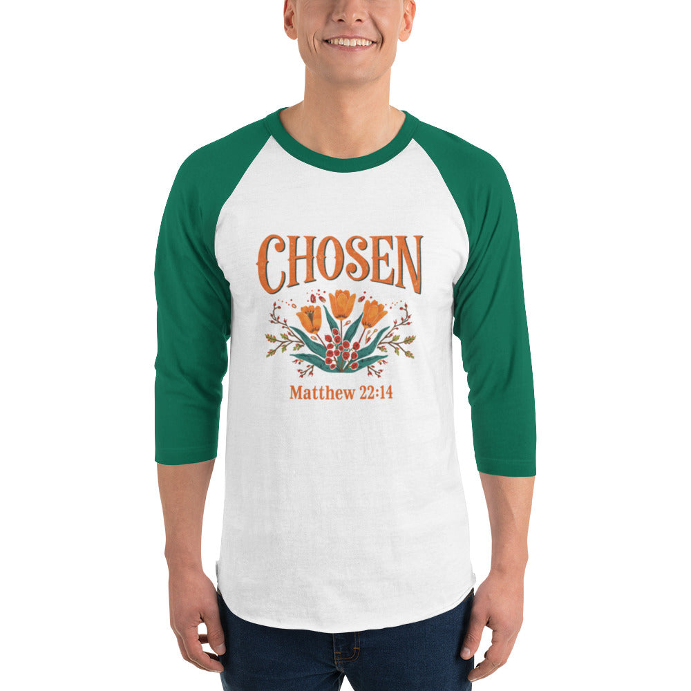 ChristWalker Chosen contrast 3/4 sleeve raglan streetwear baseball shirt in white and kelly green colorway