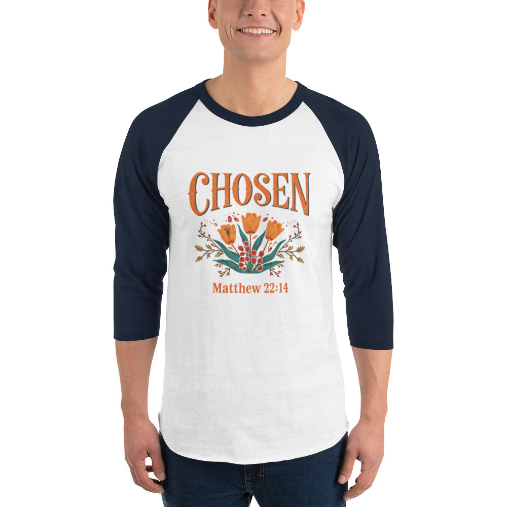 ChristWalker Chosen contrast 3/4 sleeve raglan streetwear baseball shirt in white and navy colorway