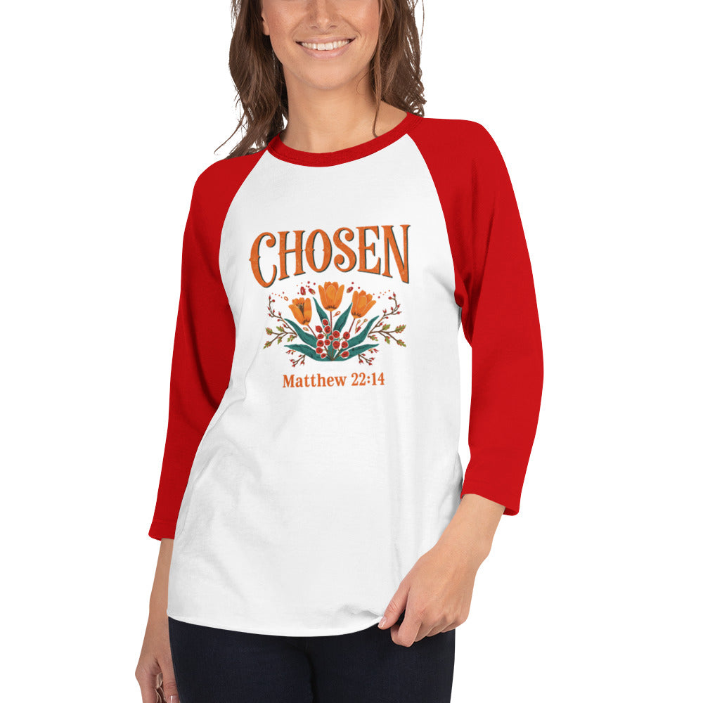 ChristWalker Chosen contrast 3/4 sleeve raglan streetwear baseball shirt in white and red colorway
