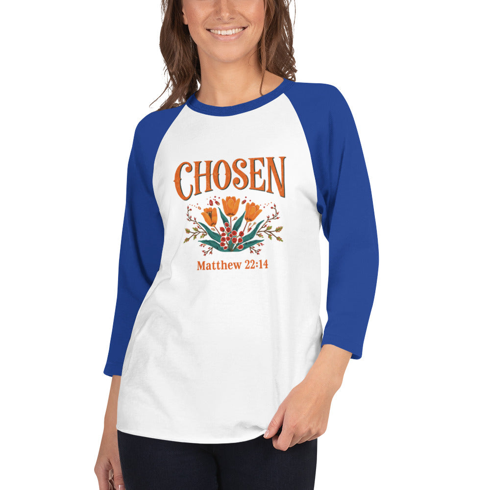 ChristWalker Chosen contrast 3/4 sleeve raglan streetwear baseball shirt in white and royal blue colorway