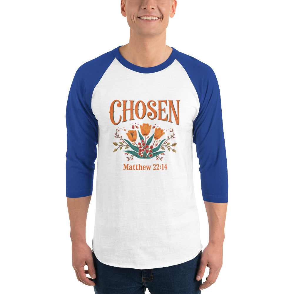 ChristWalker Chosen contrast 3/4 sleeve raglan streetwear baseball shirt in white and royal blue colorway